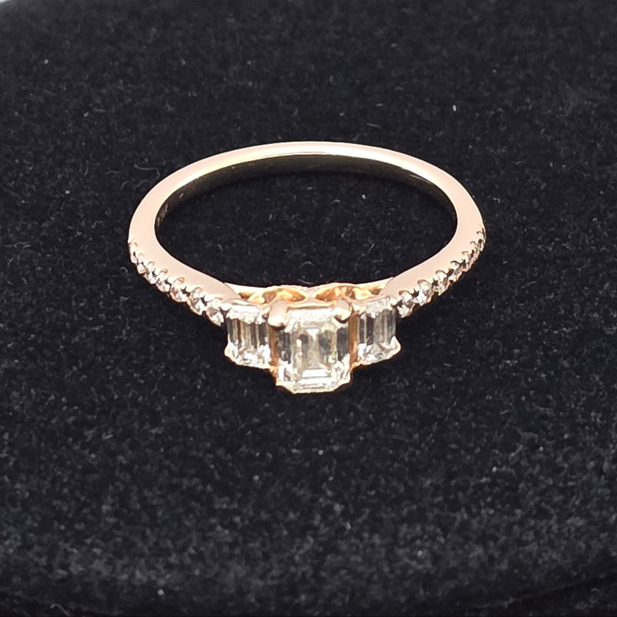 Rose Gold Three Emerald Ring