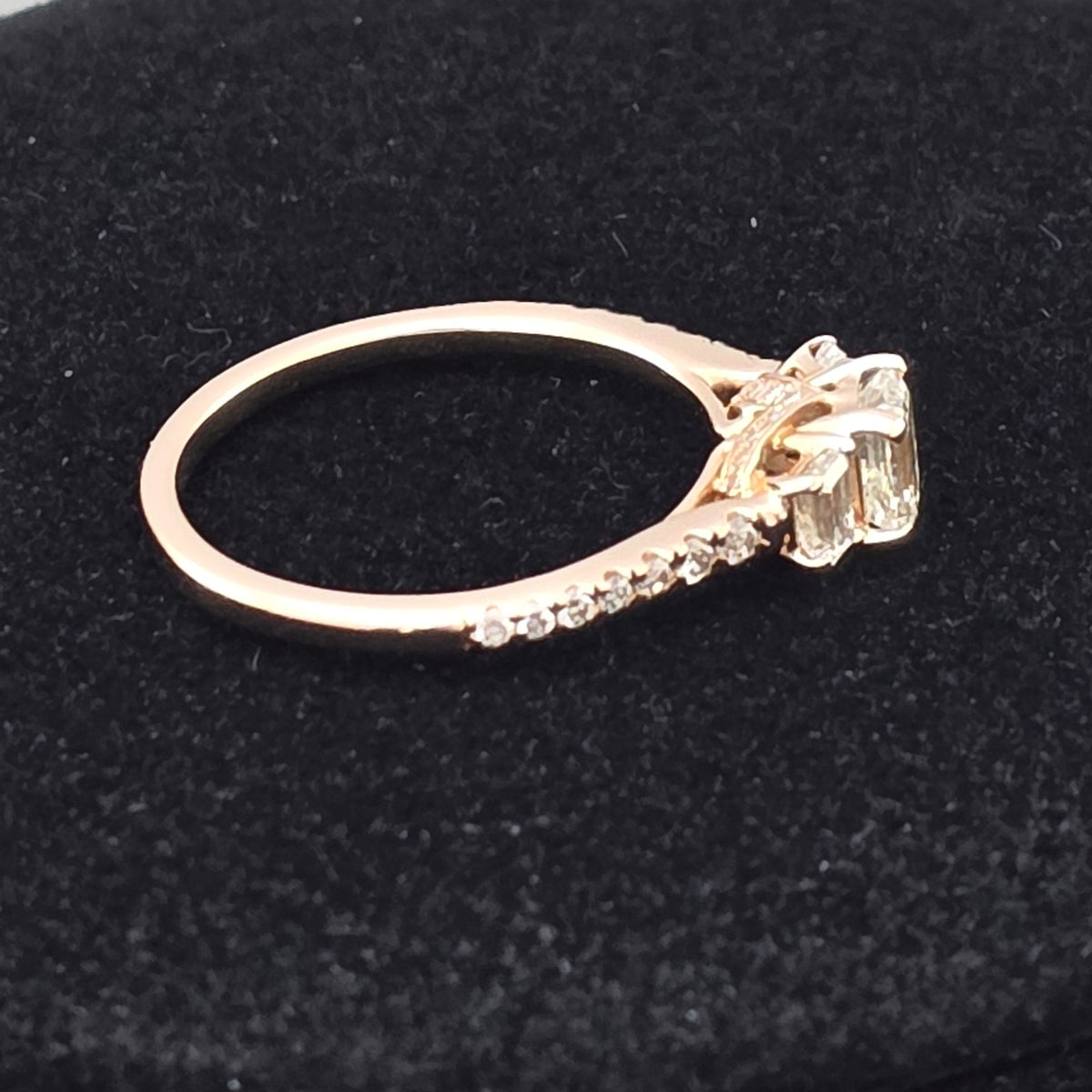 Rose Gold Three Emerald Ring