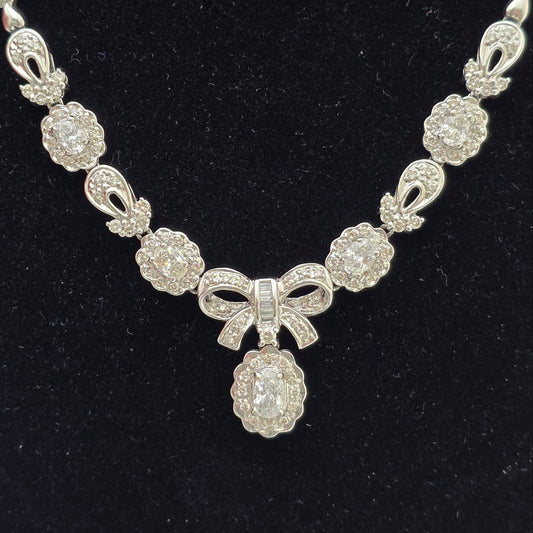 White Gold Diamond Bow Necklace