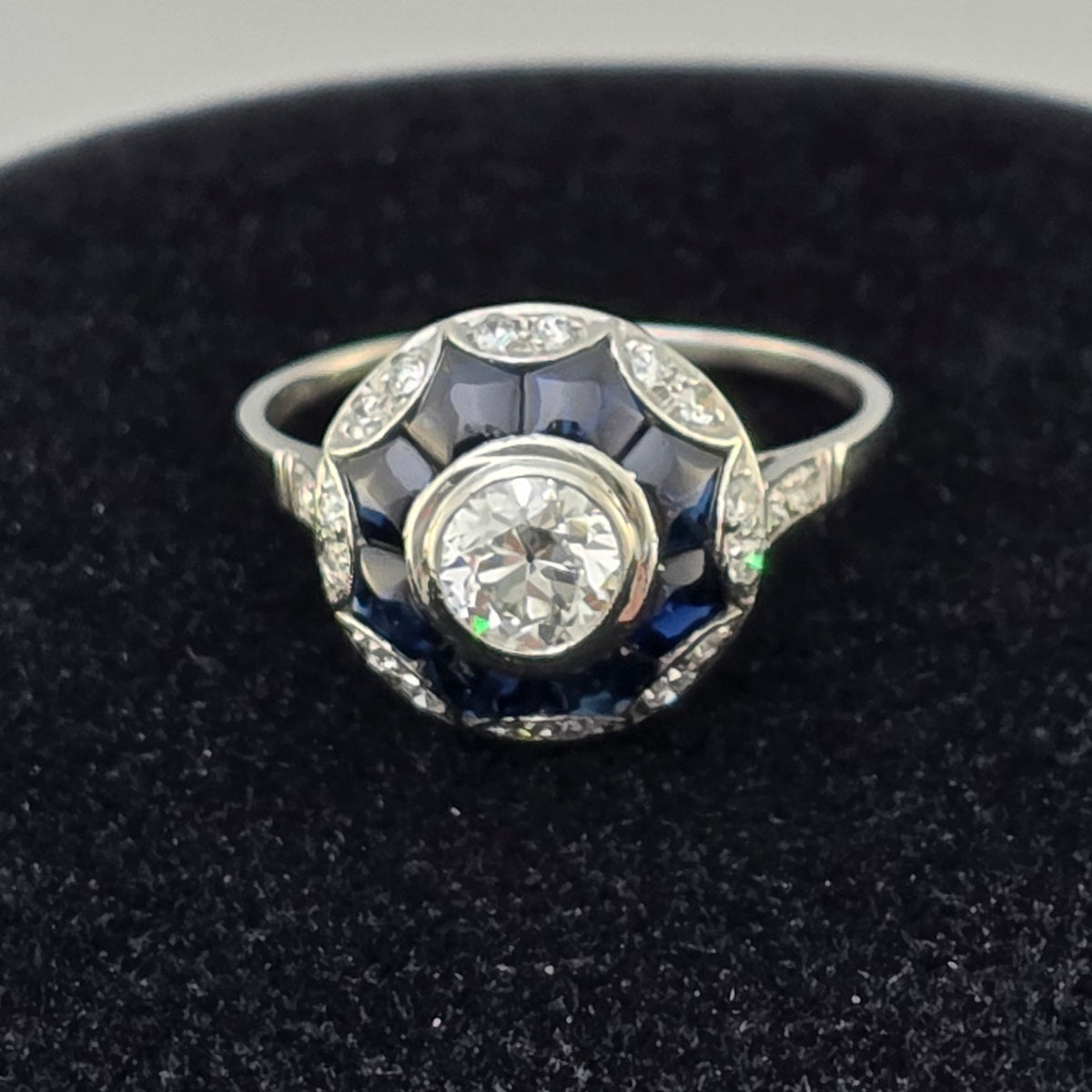 Art Deco Platinum Sapphire Diamond Ring