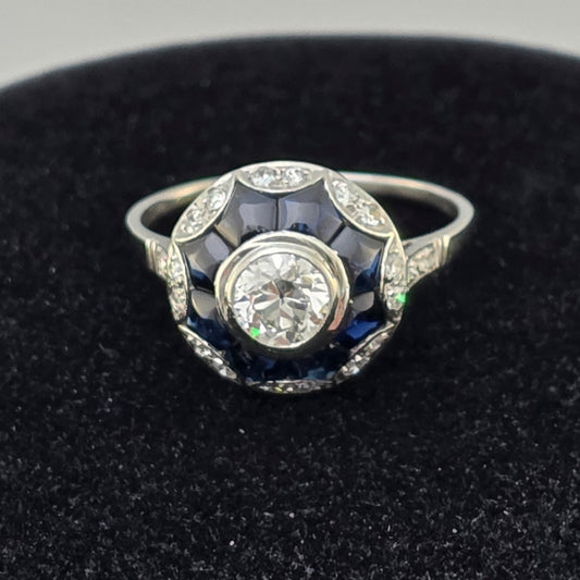 Art Deco Platinum Sapphire Diamond Ring