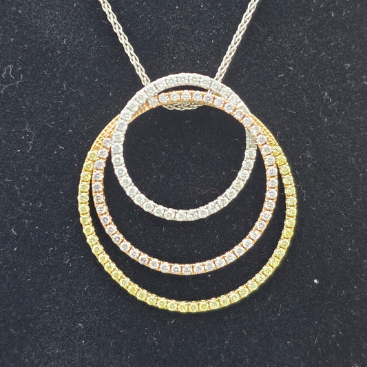 Tricolor Gold Circle Pendant and Chain